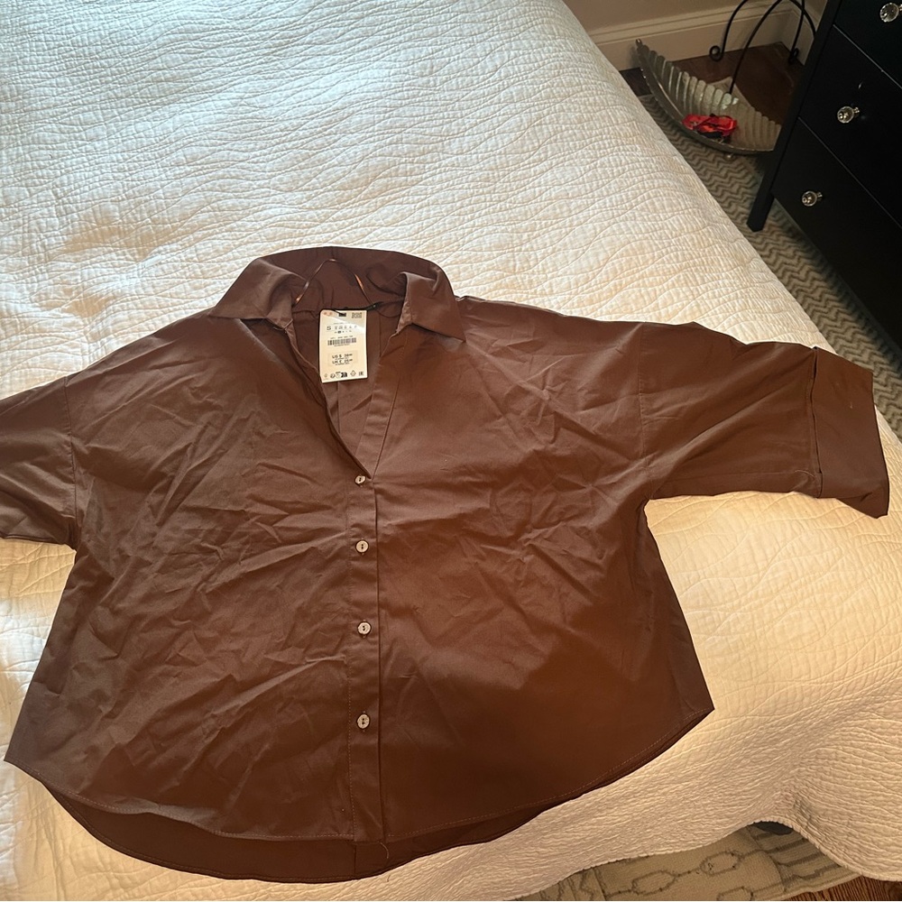 Zara Chocolate Brown Collared Shirt - oversized (Small)